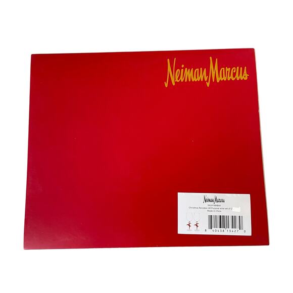 Neiman Marcus Christmas Reindeer Wine Glass Set of 2 in Holiday Red Gift Box NEW - Picture 11 of 13